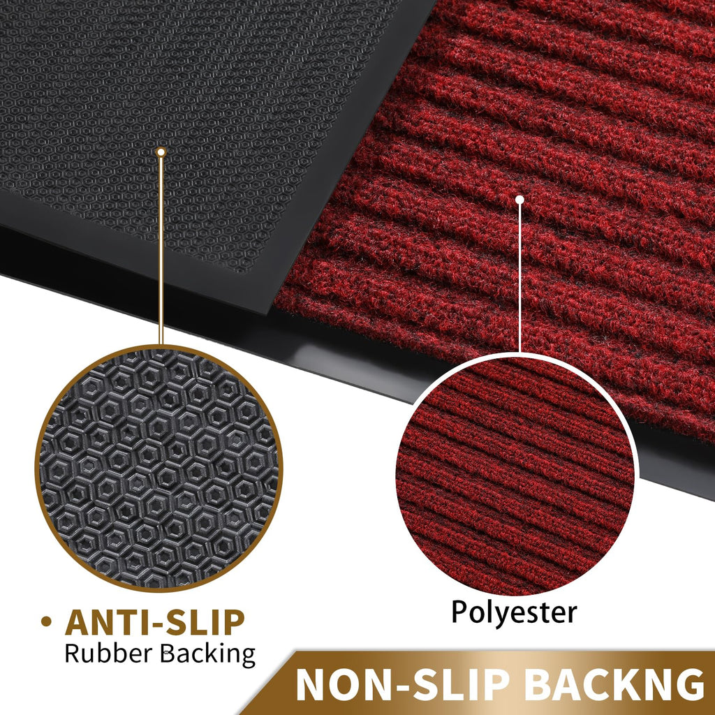 Yimobra Front Door Mat Outdoor Indoor Entrance, 100% Waterproof All-Season All Weather Doormat, Welcome Matt Outside Entry, Non Slip, Low Profile, Heavy Duty Patio Porch Floor Mats,36 x 17,Black Red