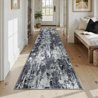 Washable Area Rugs 2'6'' x12 Non-Slip Modern Abstract Soft for Living Room Entryway Bedroom Nursery, Print Pattern, Black Navy Blue Gray