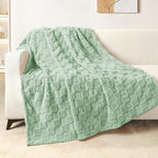 Exclusivo Mezcla Fleece Throw Blanket for Couch,Super Soft and Warm Lightweight Checkered Pattern Blanket for All Seasons, 50x60 Inches, Sage Green