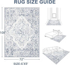 6x9 Area Rugs for Living Room: Washable Rug Vintage Large Rugs Soft Non Slip Low Pile Rug Floral Distressed Floor Carpet for Bedroom Kitchen Nursery Dining Room Home Office (Blue, 6'x9')