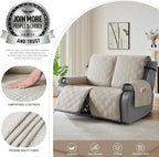 TAOCOCO 100% Waterproof Loveseat Recliner Cover, Non Slip Split Loveseat Covers for Reclining Loveseat with Elastic Straps, Washable Recliner Chair/Furniture Protector for Kids Pets(2 Seater, Cream)