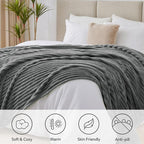BEDELITE King Size Blanket for Bed, 300GSM Soft & Warm Fleece Blanket, Decorative and Giftable Striped Grey Blankets for Women, Men, 108"x90"