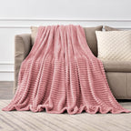 BEDELITE Fleece Throw Blanket for Couch – 3D Ribbed Jacquard Soft and Warm Decorative Fuzzy Blanket – Cozy, Fluffy, Plush Lightweight Dusty Pink Throw Blankets for Bed, Sofa, 84x90 inches
