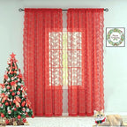 YJ YANJUN Vintage Lace Curtains 72 Inch Length 2 Panels for Bedroom-Victorian Floral Red Christmas Living Room Curtains with Scalloped Edges Farmhouse Embroidery Rod Pocket Privacy Christmas Decor
