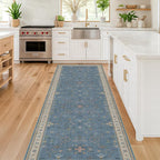 Hazo Haus Light Blue 2x8 Long Washable Runner for Hallway - Boho Non Slip Door Mats Indoor Entrance, Vintage Floral Runner Rugs for Kitchen Non Skid, Low Pile & Soft Indoor Décor