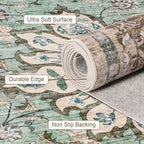 5x7 Area Rugs Living Room Rug: Washable Vintage Distressed Floral Rug No Slip Stain Resistant Soft Carpet Indoor Large Carpets for Bedroom Dining Room Farmhouse Nursery Hallway Home Office Brown Green