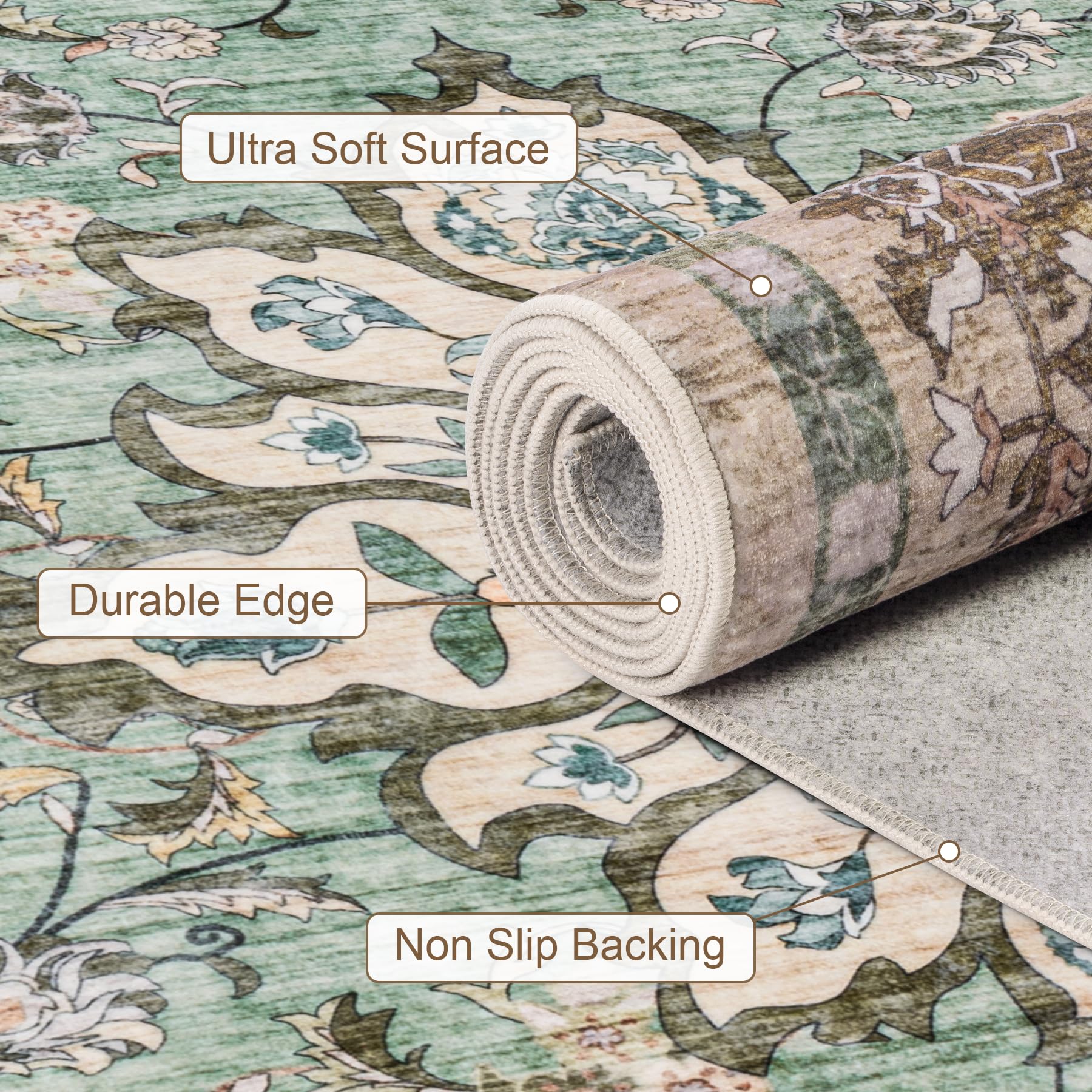 ExpediX 10x14 Area Rugs Living Room: Washable Rug for Bedroom Brown Green