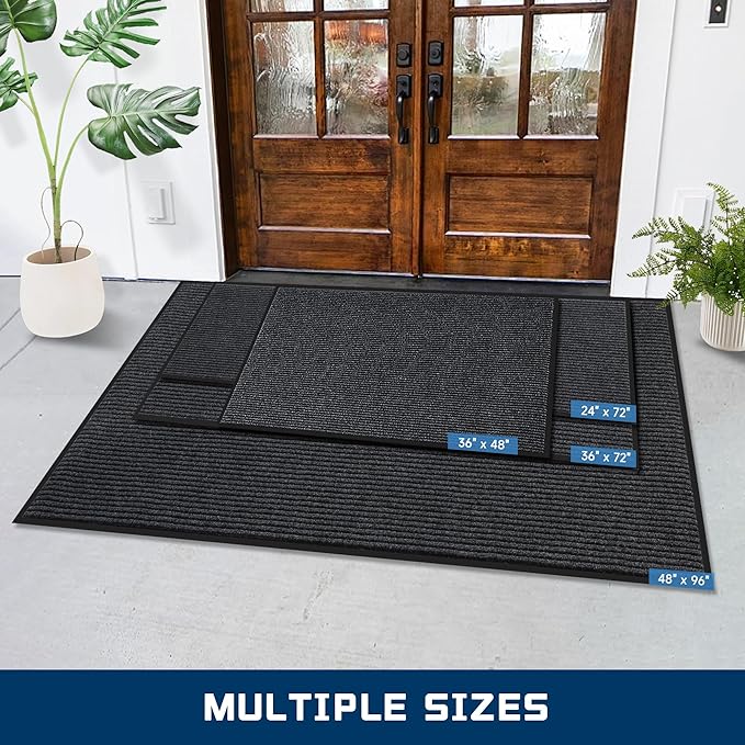 Front Door Mat, 4 x 2 Feet Indoor Outdoor Entrance Mat, Heavy Duty Commercial Floor Mats, Non-Slip Rubber Backing Doormat for Entryway, Waterproof, Low-Profile, Easy to Clean