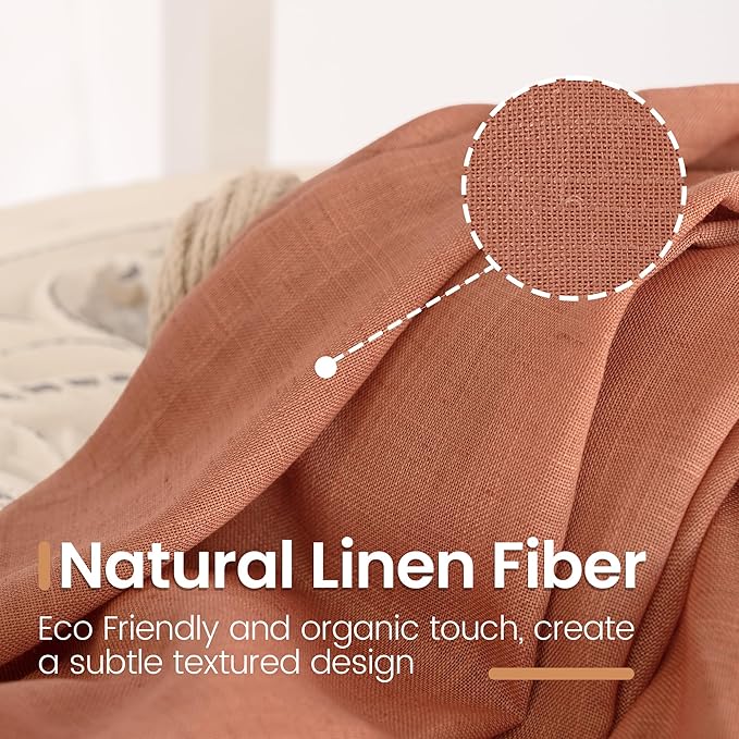 BGment Linen Curtains 84 Inch Length for Living Room, Terracotta Semi Sheer Drapes Rustic Textured for Bedroom Office Decor with Rod Pocket Lightweight,2 Panels Set, Each 42 Inch Wide