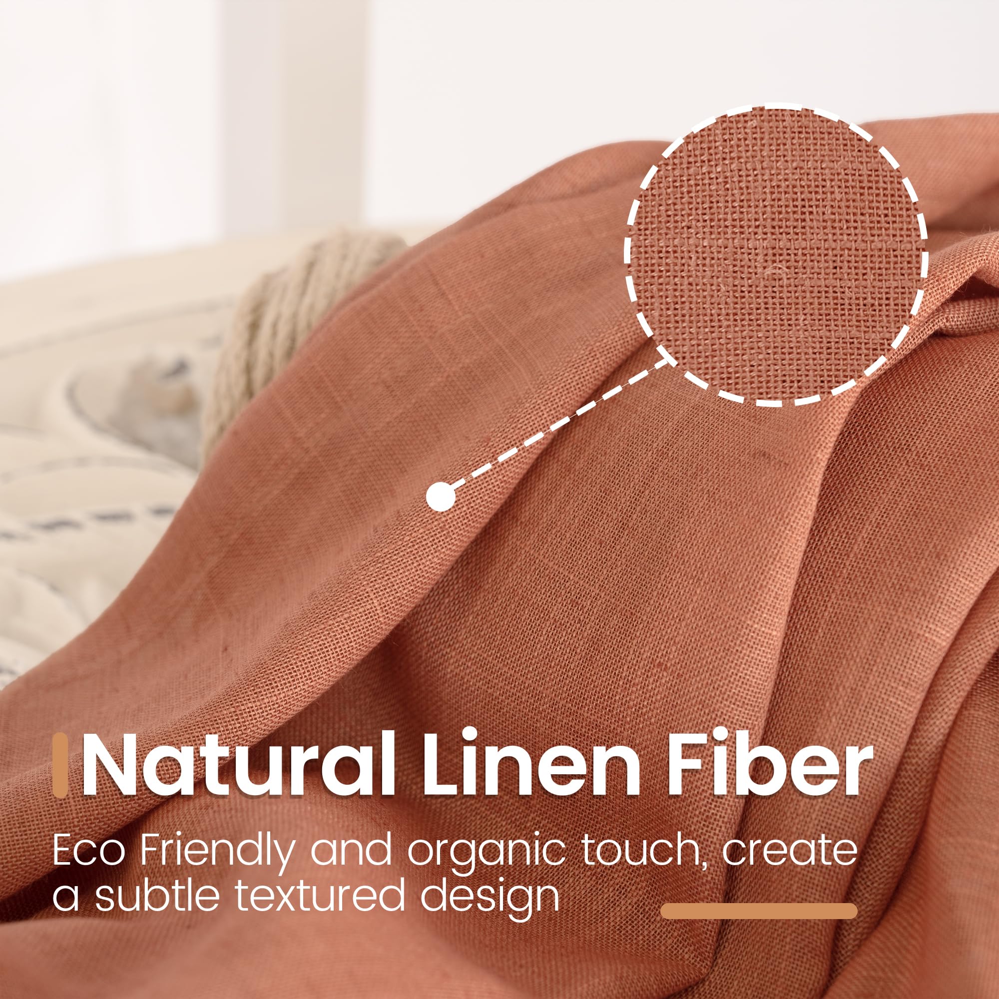 BGment Terracotta Linen Curtains 54 Inch Length for Short Living Room, Semi Sheer Burnt Orange Drapes Boho Rustic for Bedroom Decor with Rod Pocket Lightweight, 2 Panels Set, Each 42 Inch Wide