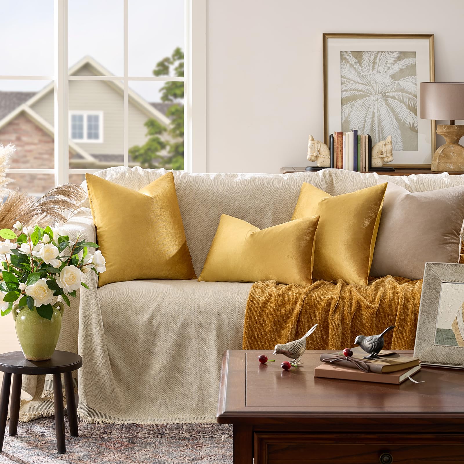 GIGIZAZA Golden Velvet Pillow Covers 22x22 Decorative Pillows Pack of 2