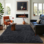 OLANLY 4x11 Area Rugs for Living Room Bedroom, Machine Washable Soft Fluffy Shaggy Bedside Rug, Indoor Floor Carpet for Kids Girls and Boys, Dorms, Nursery Rooms, Home Decor Aesthetic, Black