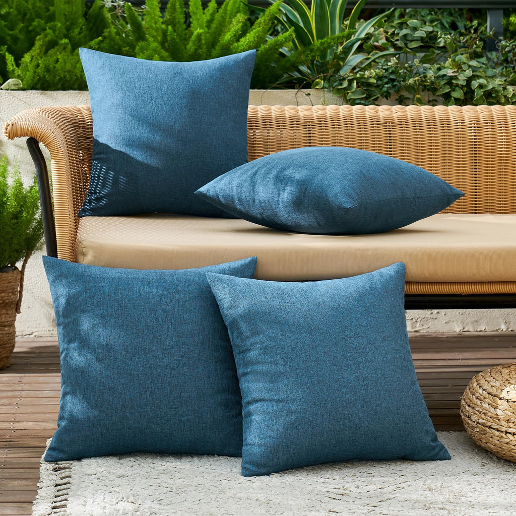 MIULEE Pack of 4 Decorative Outdoor Throw Pillow Covers Linen Waterproof Pillow Covers Summer Farmhouse Cushion Cases for Patio Garden Tent Balcony Couch Sofa 18x18 Inch Navy Blue