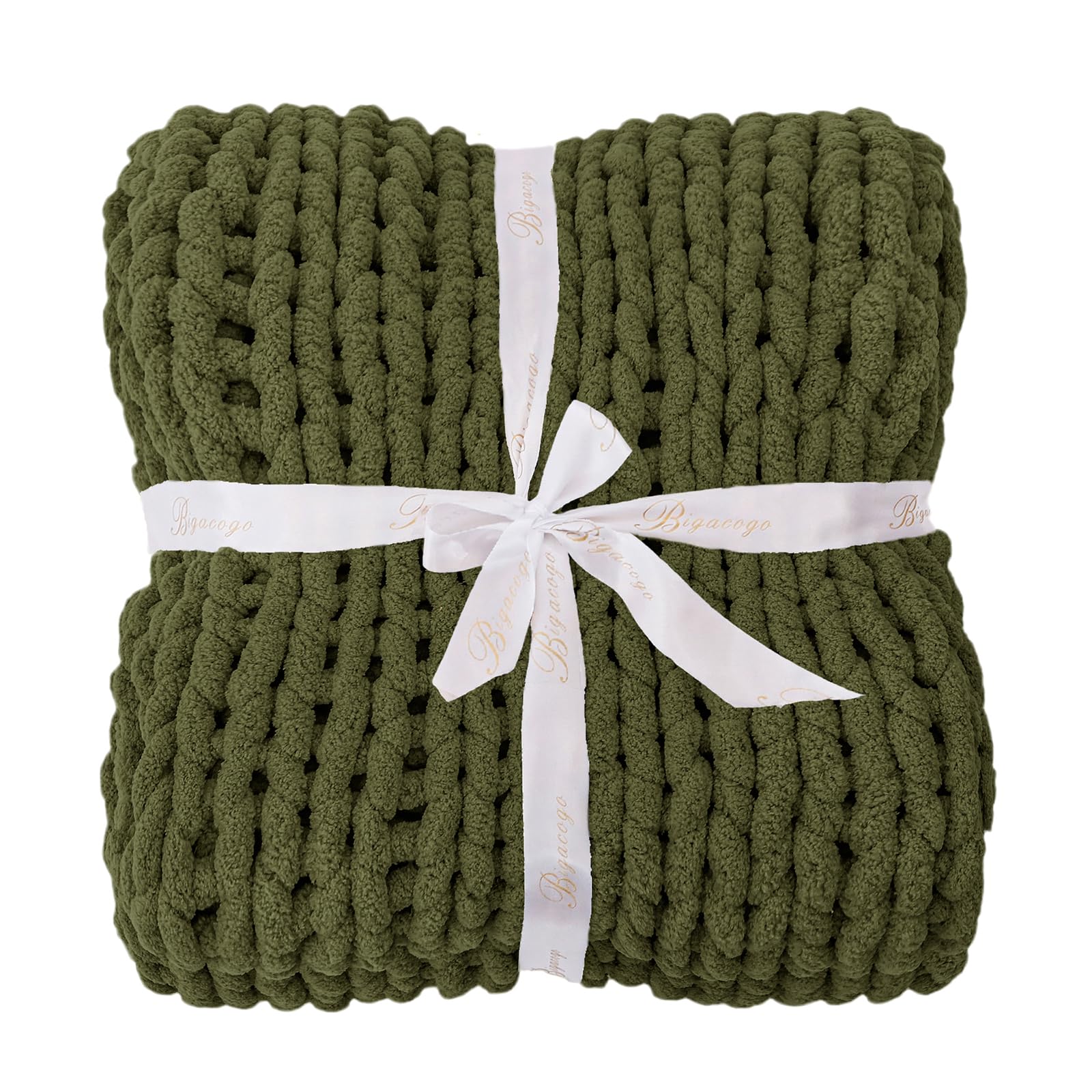 Bigacogo Chunky Knit Throw Blanket for Couch, 51x63 inches, Yellow Green