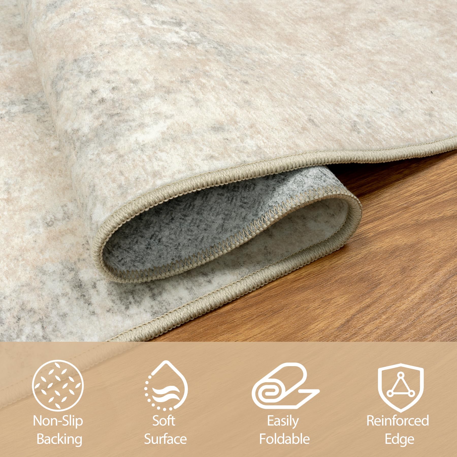 6x9 Area Rugs for Living Room Washable Bedroom Dining Room Beige Grey