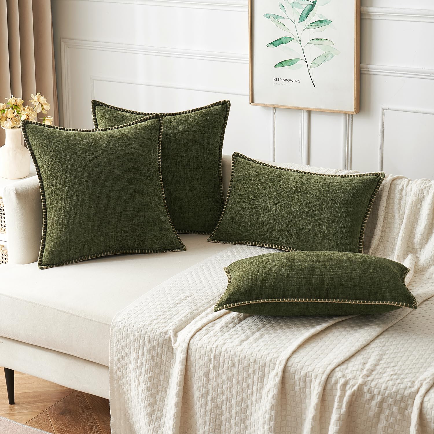 MIULEE Decorative Couch Throw Pillow Covers 20x20 Inch Olive Green 2 Pack