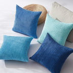 Topfinel Decorative Throw Pillow Covers Aque Teal Blue Series,Summer Corduroy Striped Toss Pillows for Couch,Patio,Balcony,Children Bedroom,Modern Fluffy Blue Gradient Shams 20x20 Inch Set of 4