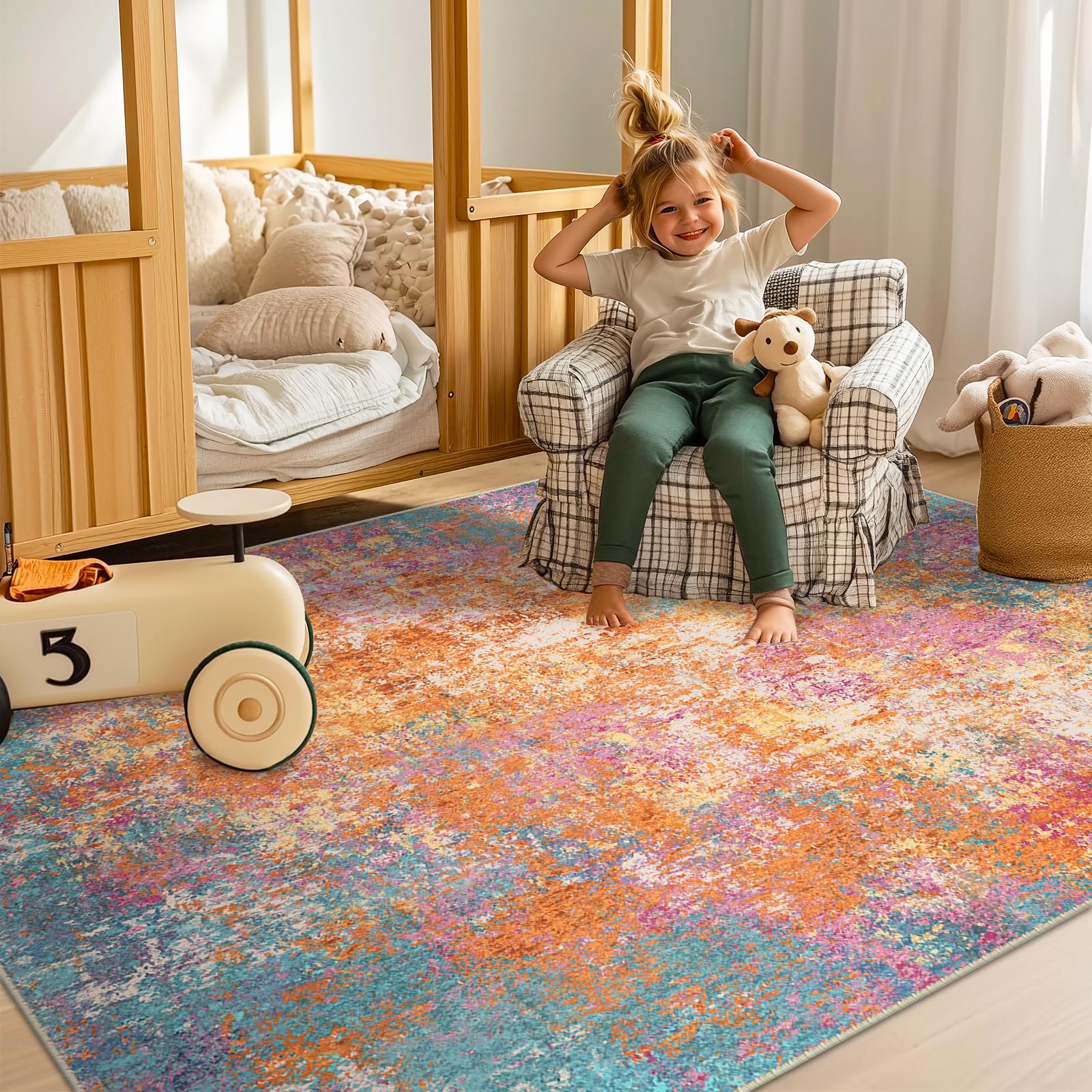 RELEANY Washable 6'x9' Abstract Area Rug for Living Room Starlight