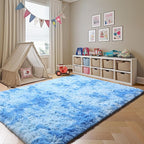 ONASAR Tie-Dye Blue Rugs for Living Room Bedroom, Fluffy 5x8 Bedside Area Rug, Soft Plush Shaggy Indoor Floor Carpet for Nursery Kids Girls Boys Teen Dorm Home Office Decor Aesthetic
