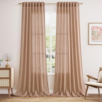 Nanspring Linen Curtains 108 Inches for Baby Girl Bedroom Set Extra Long Back Tab Curtain Light Filtering Semi Sheer Peach Drapes Floor to Ceiling Curtain for Large Windows 52x108,2 Panels