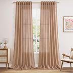 Nanspring Peach Linen Curtains 102 Inches Long Rod Pocket Back Tab Drapes 2 Panels Set for Girl Kids Bedroom Light Filtering Semi Sheer Peach Curtain 102 Length for Patio Door Bedroom 52x102