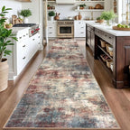 IOHOUZE Abstract Runner Rug 3x16 Ft Washable Runners for Hallways, Non Slip Kitchen Runner Printed Faux Wool Entryway Runner Indoor, Modern Abstract Floor Carpet for Hall Stair, Red/Multi