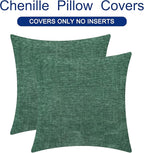 CaliTime Christmas Throw Pillow Covers Decorative 26 X 26 Inches Pack of 2 Cozy Chenille Cushion Cases for Couch Sofa Bed Living Room Home Dark Green