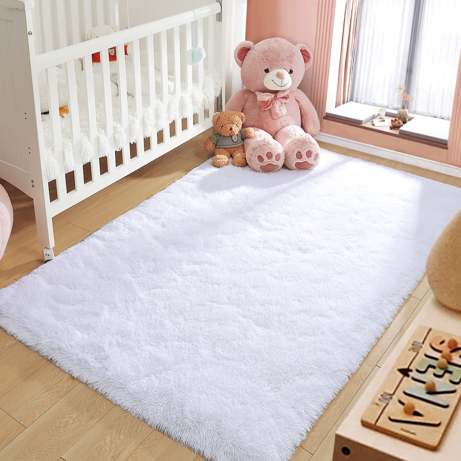 LOCHAS Area Rugs Fluffy Living Room Carpets for Kids Bedroom 5.3x7.5, White