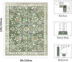Yamaziot Washable Area Rug 8x10 – Large Non-Slip Boho Floral Living Room Rug with Rubber Backing, Low Pile Distressed Carpet for Bedroom, Living Room, Dining Room, Green