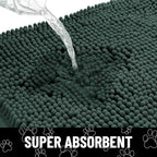 Smiry Dog Door Mat for Muddy Paws, Absorbent Dirt Trapper Non Slip Quick Dry Washable Chenille Mat for Mud Dogs, Entry Rug for Indoor and Outdoor (59x35 Inches, Green and White)