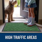 OLANLY Front Door Mat Indoor Outdoor Entrance, Waterproof All-Season, All-Weather Doormat, Sturdy Natural Rubber, Low Profile, Easy Clean Patio Porch Entryway Mat, Herringbone Brick (Green, 29.5x17)