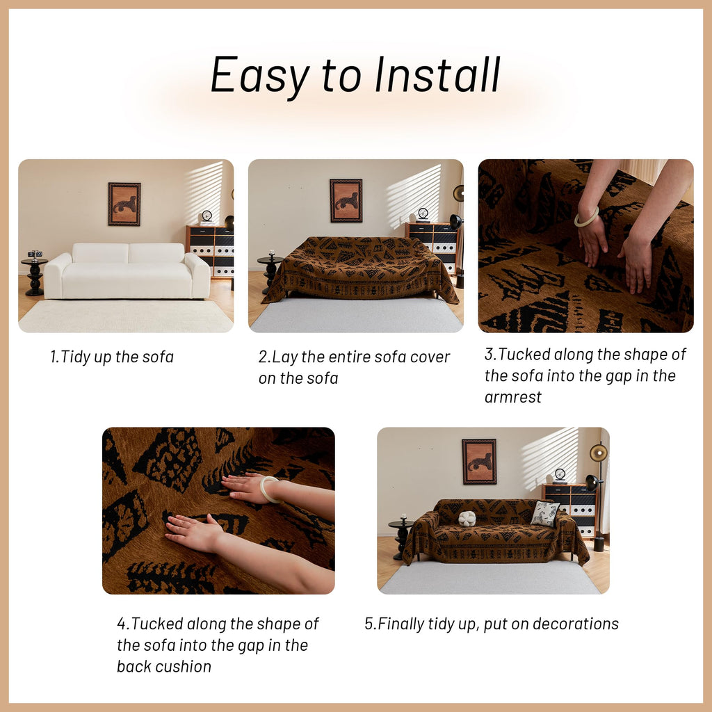 MYSKY HOME Boho Couch Cover Sofa Covers, Couch Covers for 2-3 Cushion Couch Sofa, Chenille L Shape Sectional Couch Cover- Pet-Friendly, Machine Washable, Sofa Protector for Kid, 71"x118", Coffee