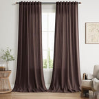 Coffee Brown Curtains 108 Inches Long 2 Panels Set Back Tab Linen Drapes for Living Room Extra Long Modern Simplicity Farmhouse Light Filtering Semi Sheer Linen Curtain for Big Window 52x108