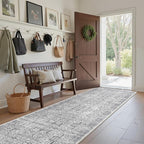 Hallway Washable Runner Rug 2x10 - Non Slip Vintage Kitchen Runner Rugs for Entryway Low-Pile Waterproof Long Runners for Living Room Bedroom Medallion Indoor Floor Mat for Bathroom Laundry Grey
