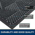 Smiry Front Door Mat Outside Entrance, Heavy Duty Sturdy Natural Rubber Doormat, Trap Dirt and Moisture, Easy Clean Low Profile Mats for Indoor Outdoor Entry, Irregular Triangle (47x32, Grey)