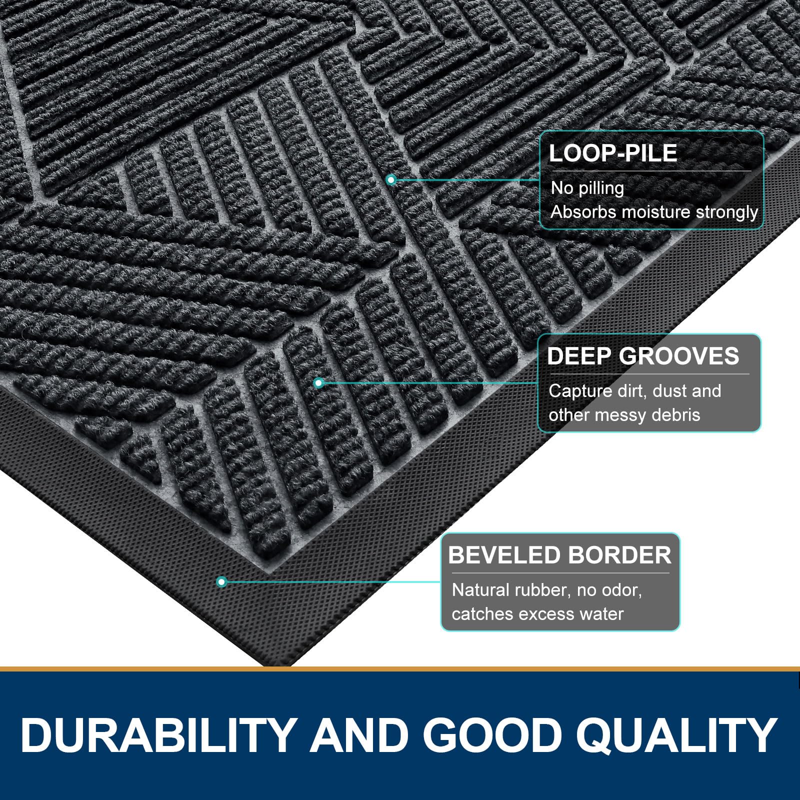 Smiry Half Circle Front Door Mat Outside Entrance, Rubber Doormat, 47x32