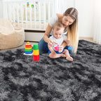 Black Grey Tie-Dyed Rug for Living Room 5x8 Fluffy Area Rug Mat Bedside Throw Rug for Bedroom Kids Room Boys Teens Nursery Baby Dorm Office Home Decor Aesthetic Carpets