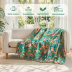 MSGKV Boho Throw Blanket 60"x80" 100% Cotton Floral Blanket for Couch Sofa