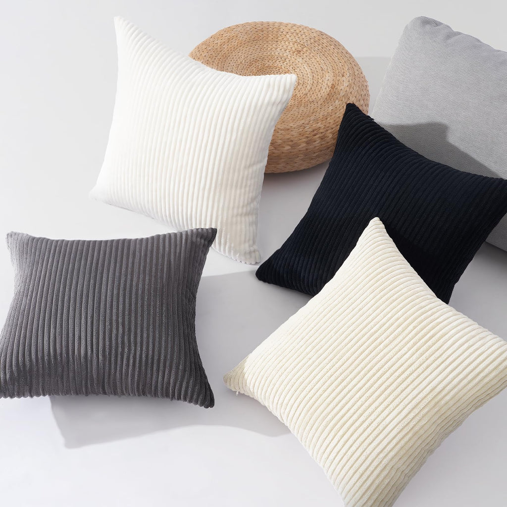Topfinel Decorative Throw Pillow Covers Cushion Cases,Set of 4 Soft Velvet Modern Double-Sided Designs,Mix and Match for Boho Farmhouse Fall Home Decor(26x26 inch, White/Black)