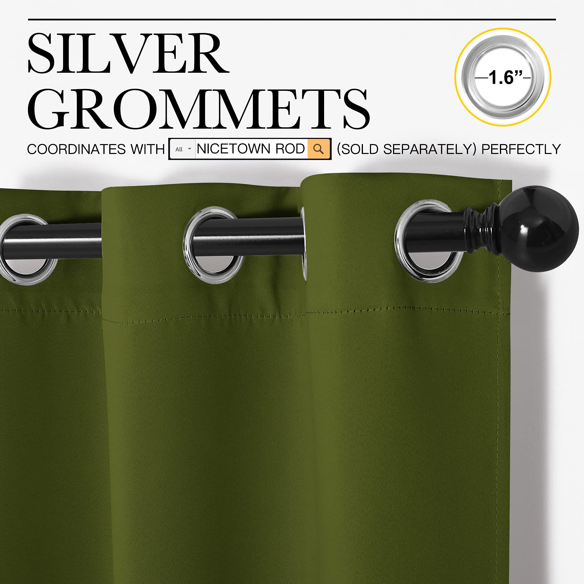 NICETOWN Christmas Bedroom Curtain Panels Blackout Draperies, Holiday Christmas Decor Thermal Insulated Solid Grommet Blackout Curtains/Drapes (One Pair, 34 by 45-inch, Olive Green)