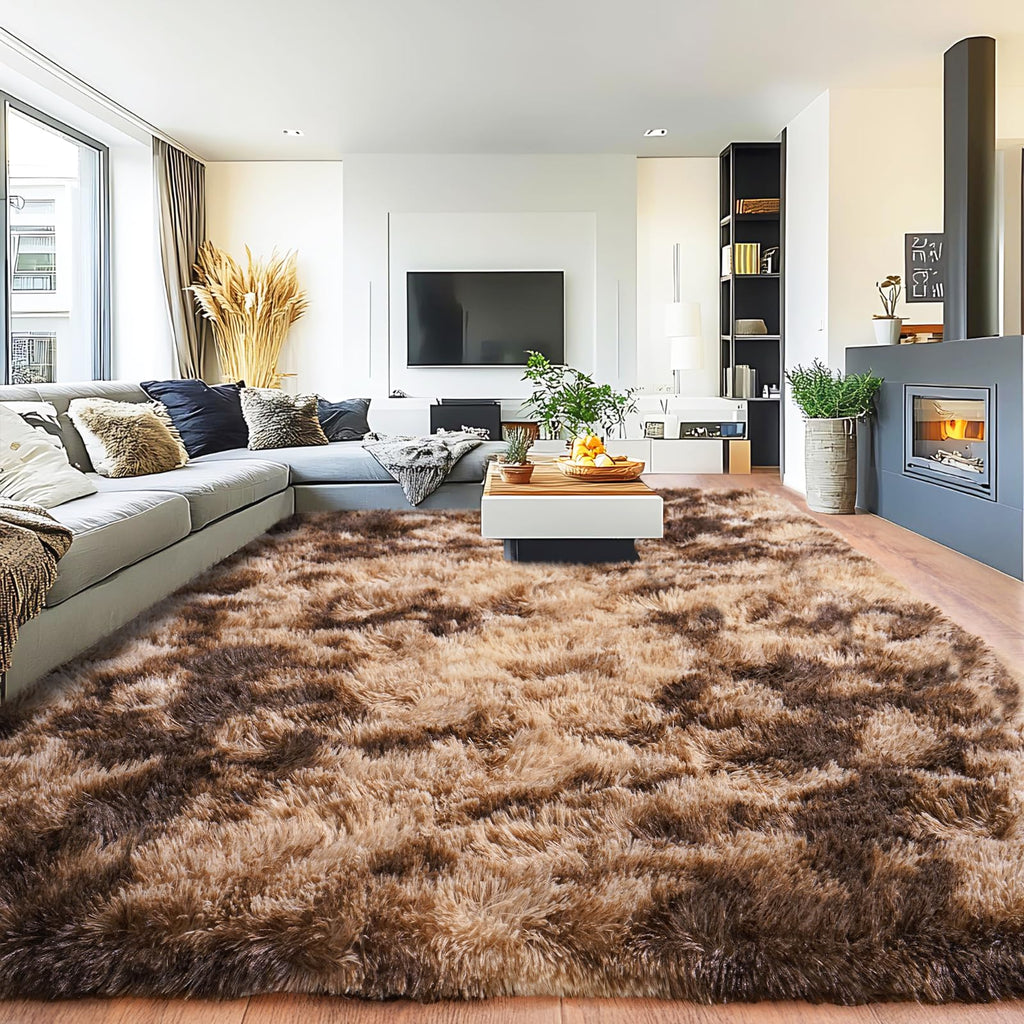 9x12 Area Rug for Living Room, Shag Large Rug for Bedroom,Brown Coffee