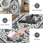 Yamaziot Washable Runner Rug, 2x8 Non-Slip Boho Vintage Hallway Rug Runner with Rubber Backing, Stain Resistant & Low Pile Faux Wool Distressed Carpet Runner for Bedroom, Kitchen, Laundry, Entrance