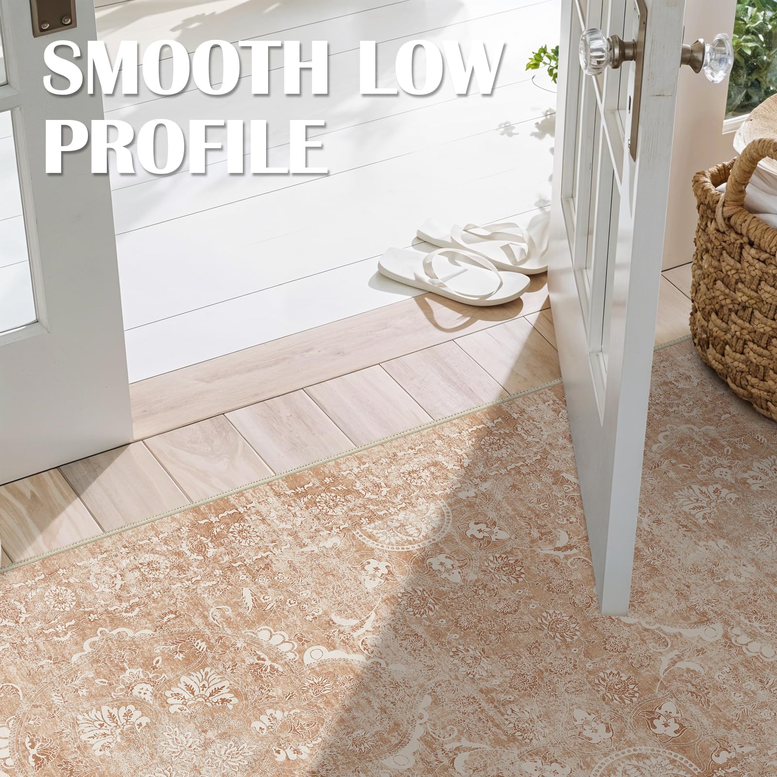 2x3 Washable Area Rug for Entryway: Throw Vintage Neutral Rugs Brick