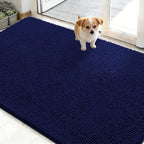 OLANLY Dog Door Mat for Muddy Paws 48x30, Absorbs Moisture and Dirt, Absorbent Non-Slip Washable Doormat, Quick Dry Chenille Mud Mat for Dogs, Entry Indoor Entryway Carpet for Inside Floor, Navy Blue