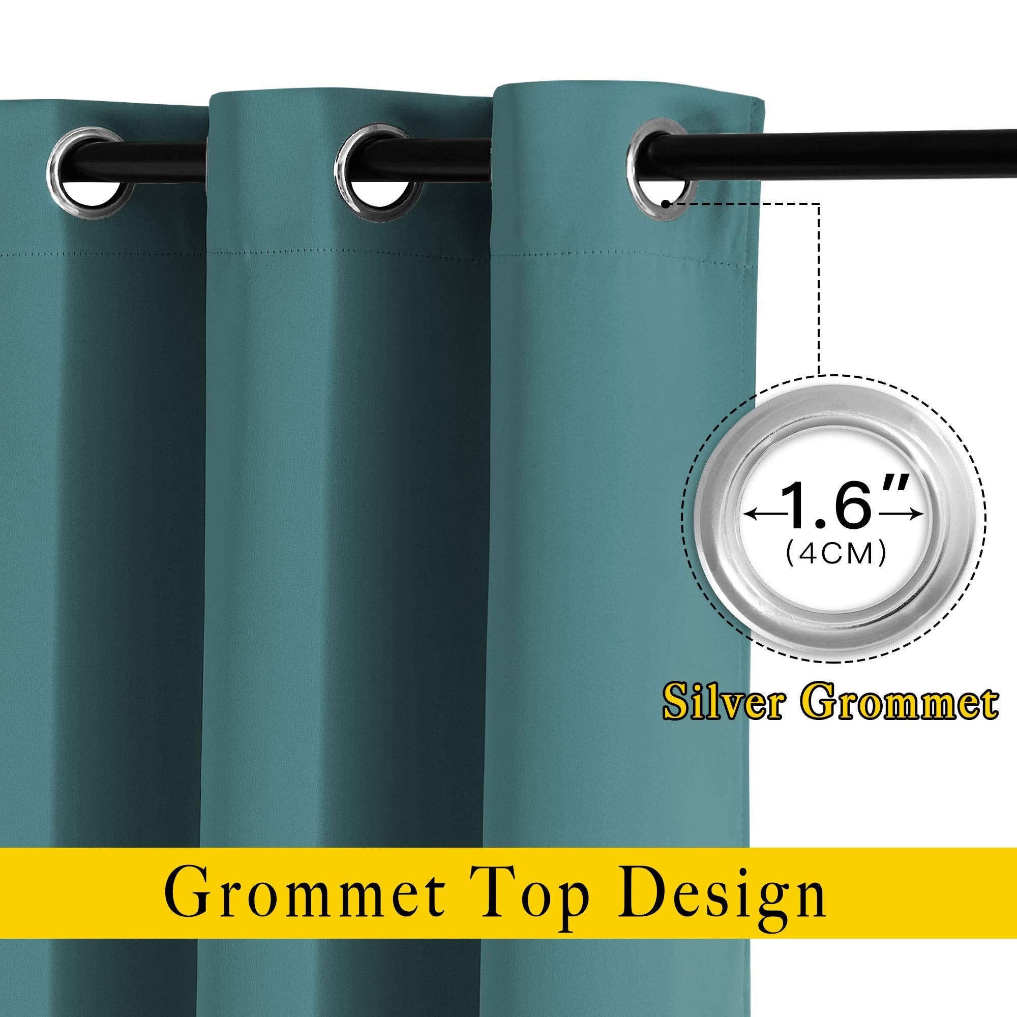 NICETOWN Blackout Curtains for Kids Room - Triple Weave Microfiber Home Thermal Insulated Solid Ring Top Blackout Panels/Drapes for Bedroom(Sea Teal, Set of 2, 52 x 54 Inch)