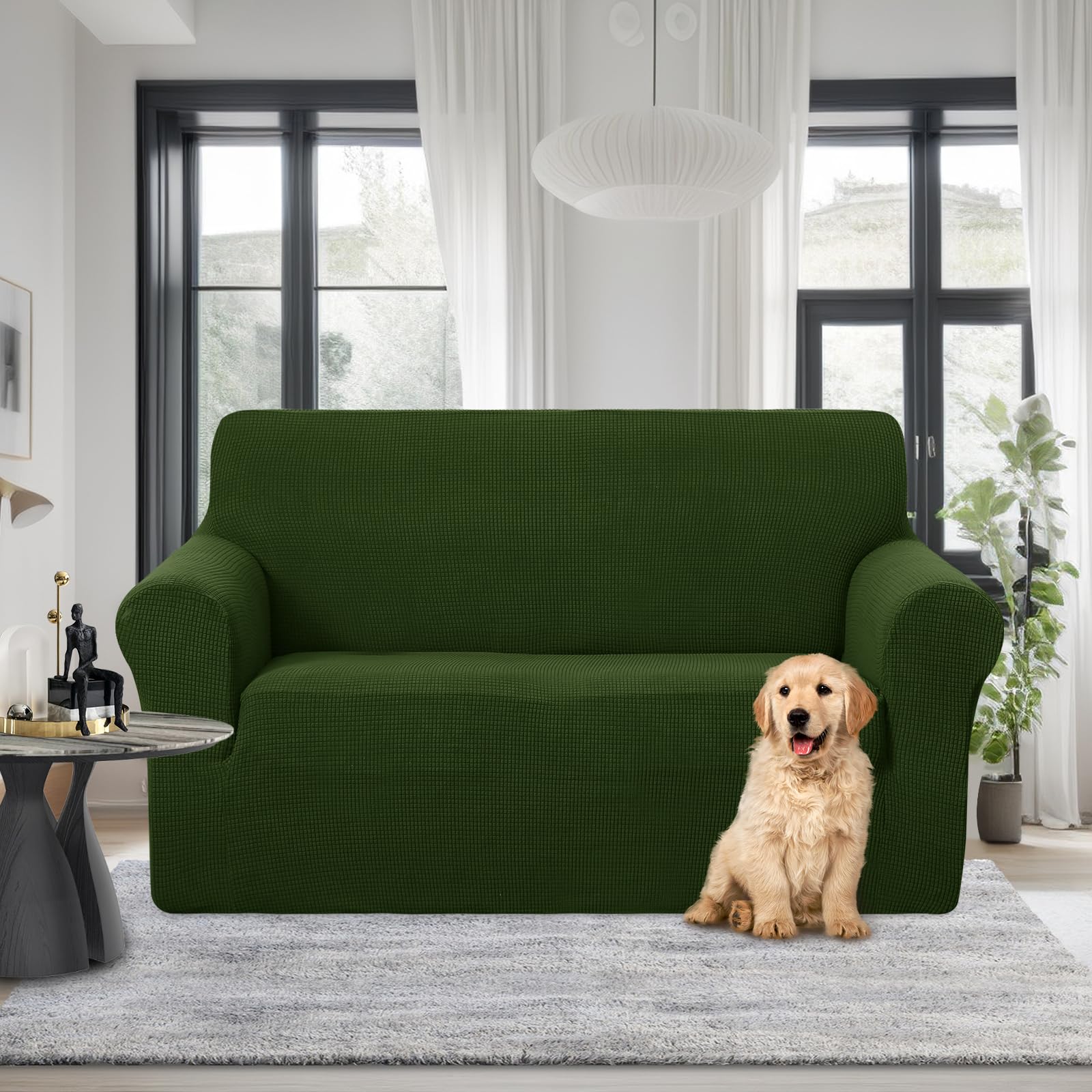 U-NICE HOME Loveseat Cover Stretch Couch Cover Sofa Slipcover, Bronze Green