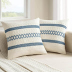 MIULEE Set of 2 Coastal Blue Boho Decorative Pillow Covers 18x18 Inch Farmhouse Rustic Couch Throw Pillows Modern Summer Cotton Cushion Covers Retro Cute Macrame Woven Spring Decor for Bed Sofa Chair