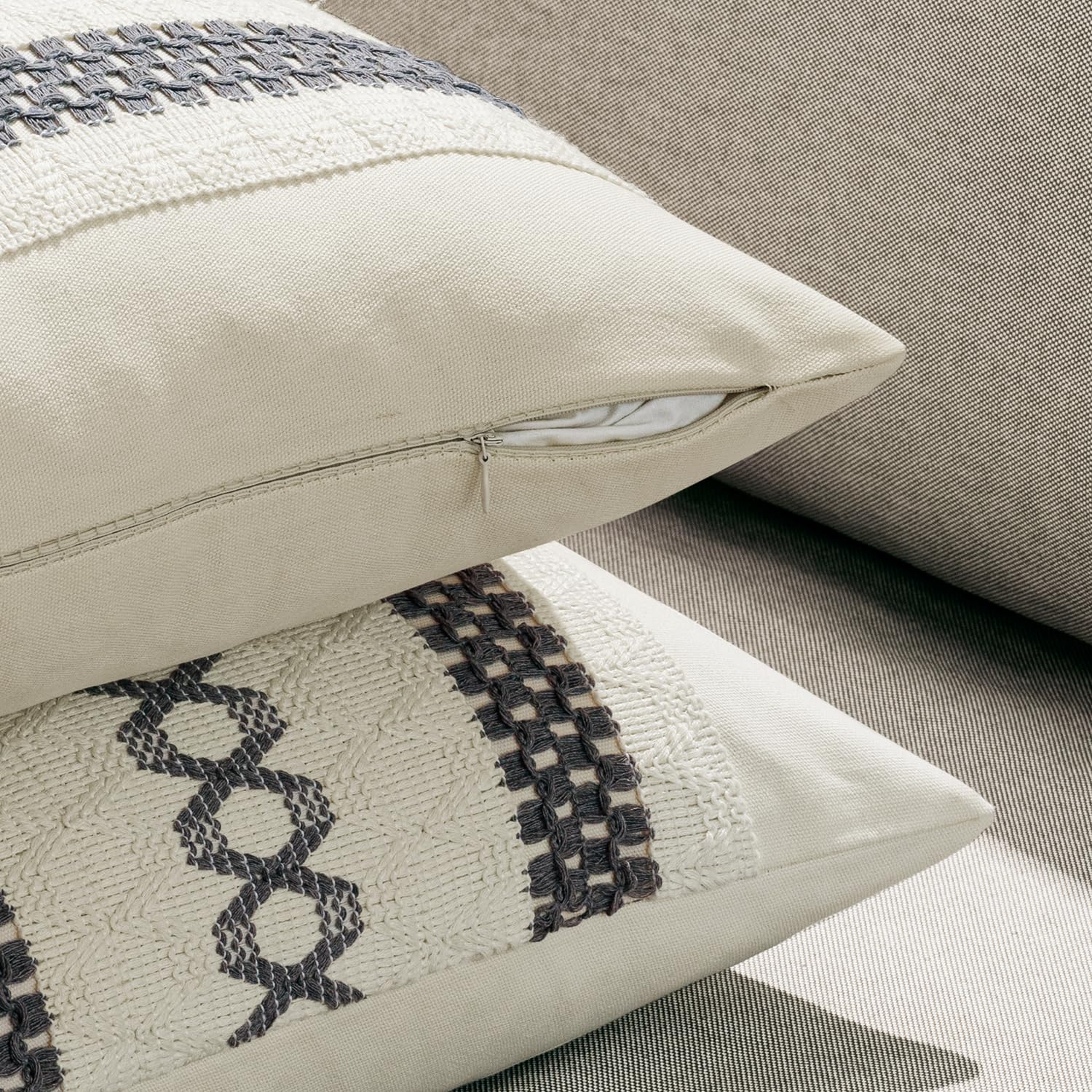 MIULEE Set of 2 Gray Boho Decorative Lumbar Pillow Covers 12x20 Inch