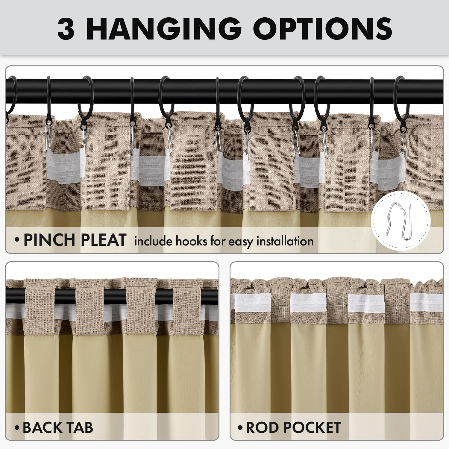 MIULEE 100% Blackout Linen Curtains 42 x 72 Inch Copper Brown 2 Panels