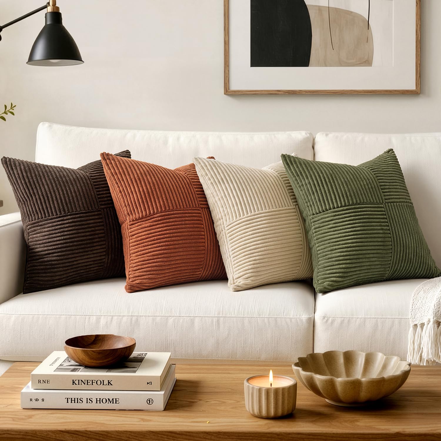 MIULEE Fall Rust Boho Decorative Throw Pillow Covers for Couch 20x20 Inch